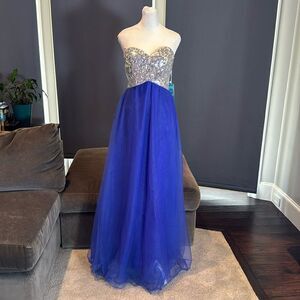 Women’s Blue/Purple & Silver Full Length Prom Party Dress CorsetBack Size XS NWT